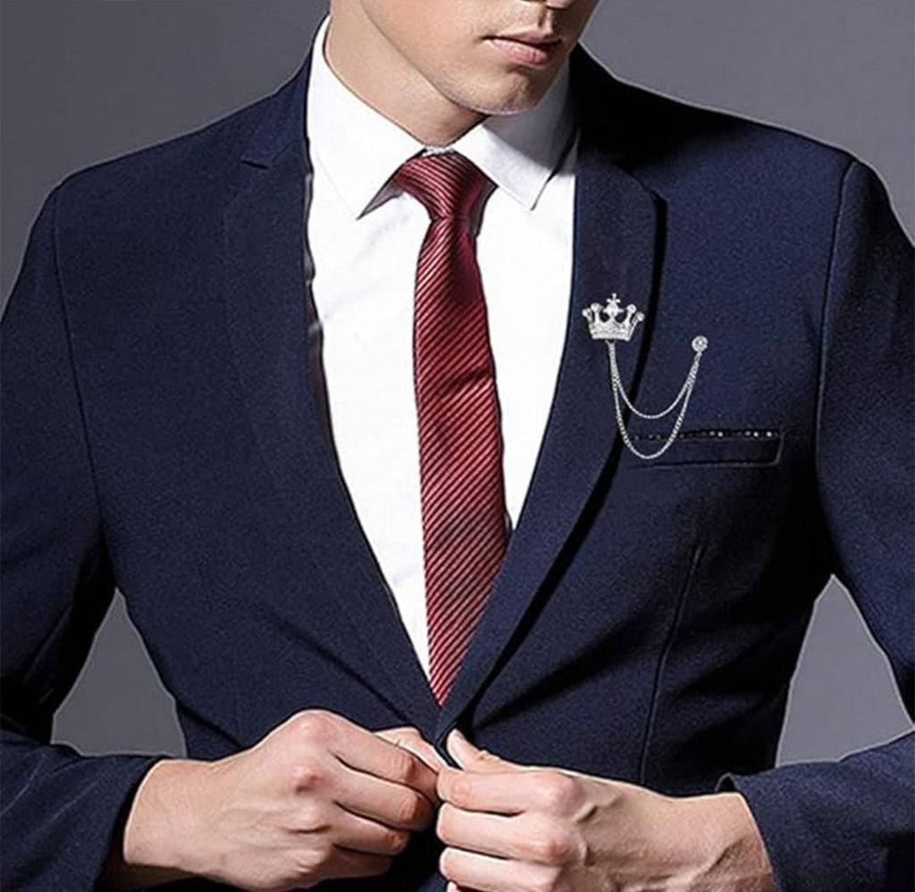 Men's Crown Hanging Chain Brooch, Vintage Breastpin Wedding Brooch Pin