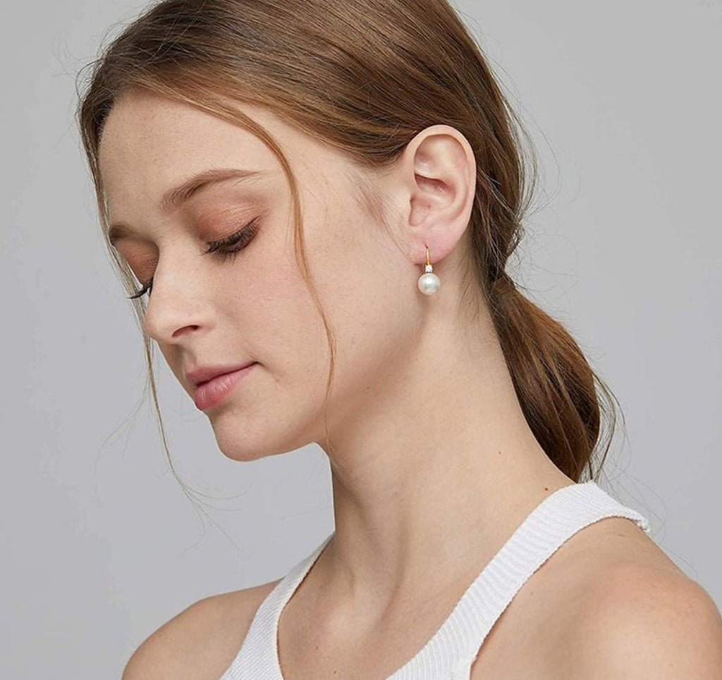 Pearl Diamond Earrings for Women Dangle Drop Earrings 925 Sterling Silver