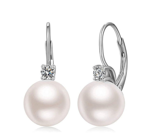 Pearl Diamond Earrings for Women Dangle Drop Earrings 925 Sterling Silver