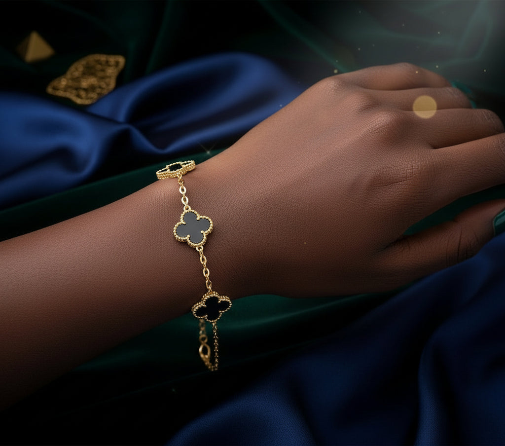 Clover Charm Bracelet - Black , Lucky Symbol