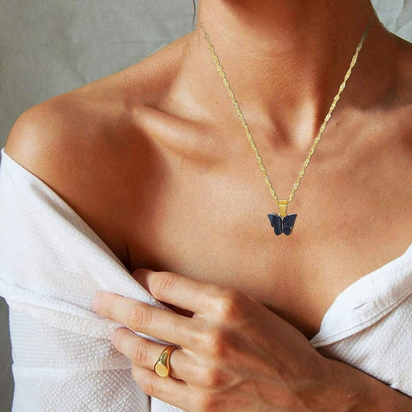 Black Butterfly Pendant Necklace