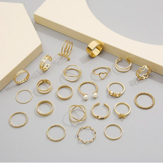 22 Piece Alloy Design Ring Set For Women-heart design